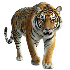 Tiger is walking on transparent background.