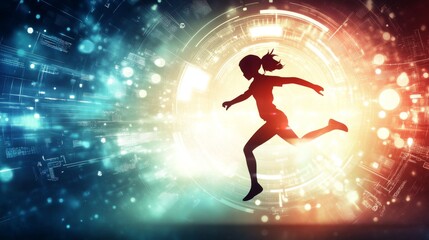 Naklejka premium Silhouette of a woman running towards light.