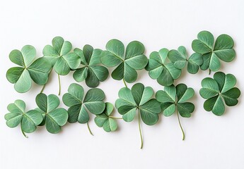 Vibrant Green Clover Leaf Pattern on White Background