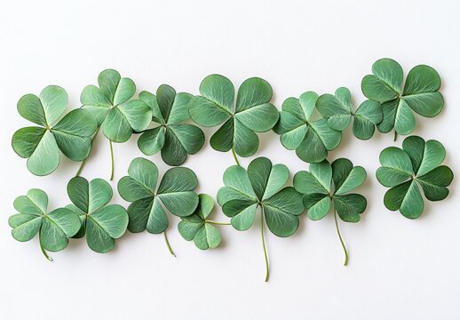 Vibrant Green Clover Leaf Pattern on White Background