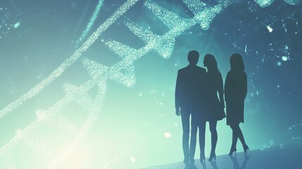 Obraz premium Silhouettes of people against DNA backdrop.