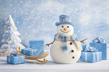 Adorable Snowman with Gifts in Winter Wonderland