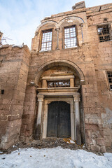 Fototapeta premium old town, quarter, kayseri turkey, brick, greek, tablakaya, district, talas, facade, balcony, exterior, architecture, ancient, tourism, historical, old, historic, travel, home, house, window, street, 