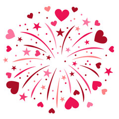 Fireworks heart Valentines day Graphic. Heart Shaped Fireworks. Romantic evening celebratory fireworks and hearts. Bursts, symbolizing love and celebration