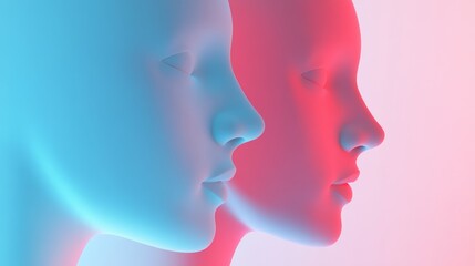 Stylized human faces in contrasting colors.