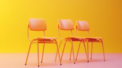 Three colorful chairs against a vibrant backdrop.