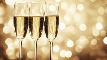 Three elegant glasses of sparkling wine.