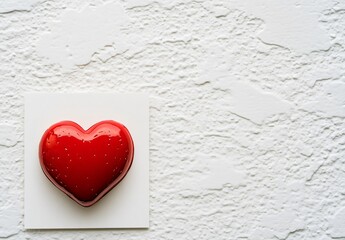 Red Heart Shaped Cake on White Background: Valentines Day Dessert