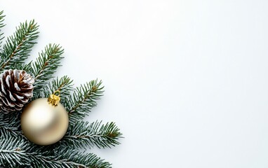 Elegant Christmas Ornament & Pine Branch Border on White