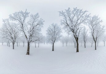 Winter Wonderland: Frost-Covered Trees in Snowy Landscape