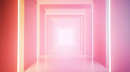 Vibrant glowing corridor with soft pink lights.
