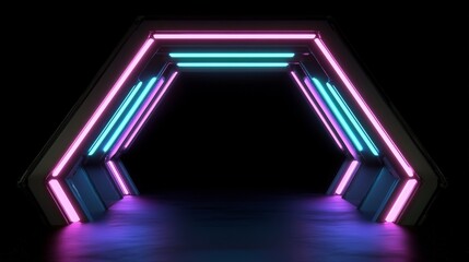 neon glowing hexagon tunnel with purple and blue