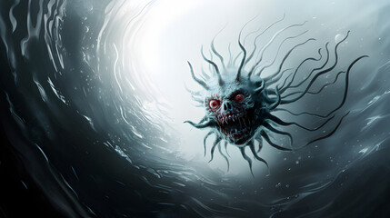 The most horrifying terrifying virus imaginable. Make it look like it has a face of death on it and place it deep at the bottom of the sea