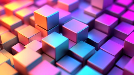 Obraz premium A vibrant arrangement of 3D cubes in various colors, creating a dynamic visual effect.