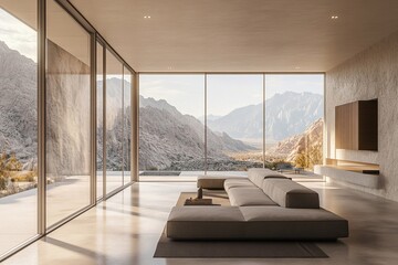 Modern minimalist living room with a neutral color palette