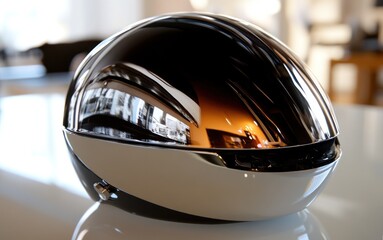 Sleek Chrome Helmet: A Futuristic Design