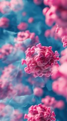 Fototapeta premium Pink cells floating smoky blue background artistic 3D visualization intricate
