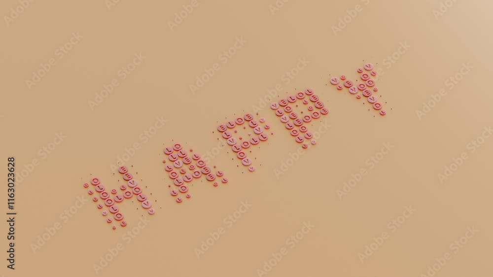 Poster 3d loop animation for valentine's day. discs with letters appear and disappear above the surface, fo