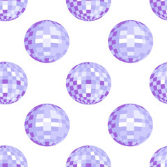 Seamless vector pattern with purple disco balls. Vector flat background. Party, celebration, funky and groovy concept