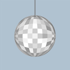 Silver disco ball vector flat illustration on isolated background. Template for holiday greeting cards, posters and invitations