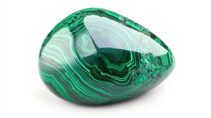 A polished green malachite stone with striking banded patterns.