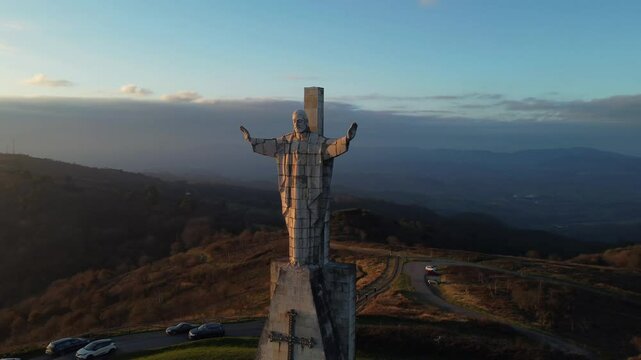 Christ of the Sacred Heart on the top of Mount Naranco in Oviedo, Asturias. Spain.