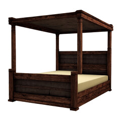Rustic canopy bed made of natural wood with a sturdy frame suitable for any bedroom decor