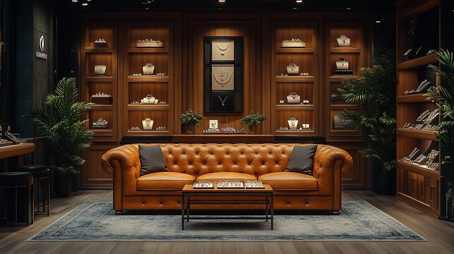 Luxurious Jewelry Store Interior Design with Leather Sofa