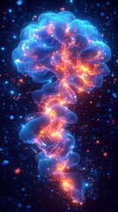 Obraz premium Mystical Cosmic Plasma Cloud with Neon Blue and Orange Light Particles in Dark Space Background - Sci-Fi Fantasy Art and Abstract Galaxy Energy Visual