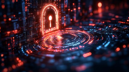 Obraz premium Cybersecurity Digital Gateway: Abstract Futuristic Network Security Concept