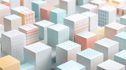 A colorful arrangement of geometric blocks, resembling a playful cityscape or abstract design.