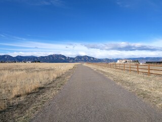 Winter trails with views of the Rocky Mountains, Colorado