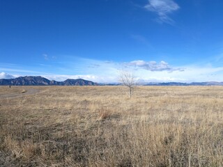 Winter trails with views of the Rocky Mountains, Colorado