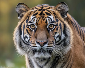 Fototapeta premium Close-up portrait of a Bengal tiger with intense gaze in natural setting