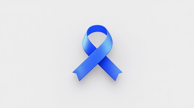 A single blue ribbon displayed on a white background