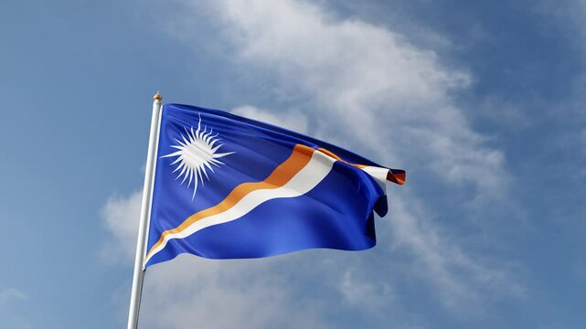 flag of marshall islands on a blue sky, waving in the wind, national symbol of marshall island, oceania country, tall flagpole, video of a flag