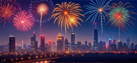 Fireworks city background generate ai