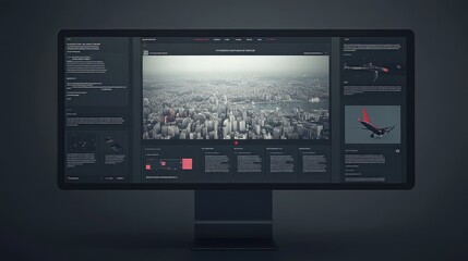 A sleek monitor displaying a cityscape with data and graphics for analysis.