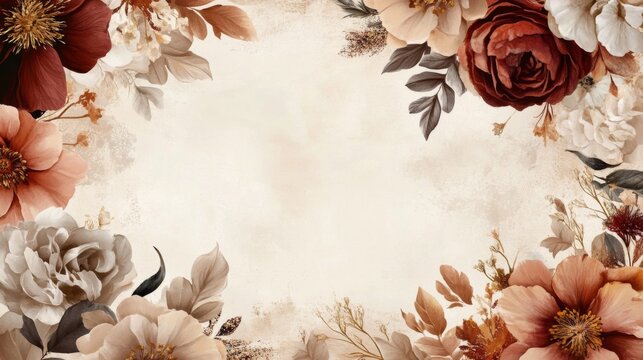 Elegant Autumnal Floral Frame Design With Beige Background