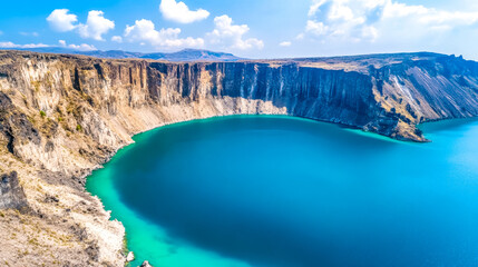 deep blue lake on top of an extinct volcano