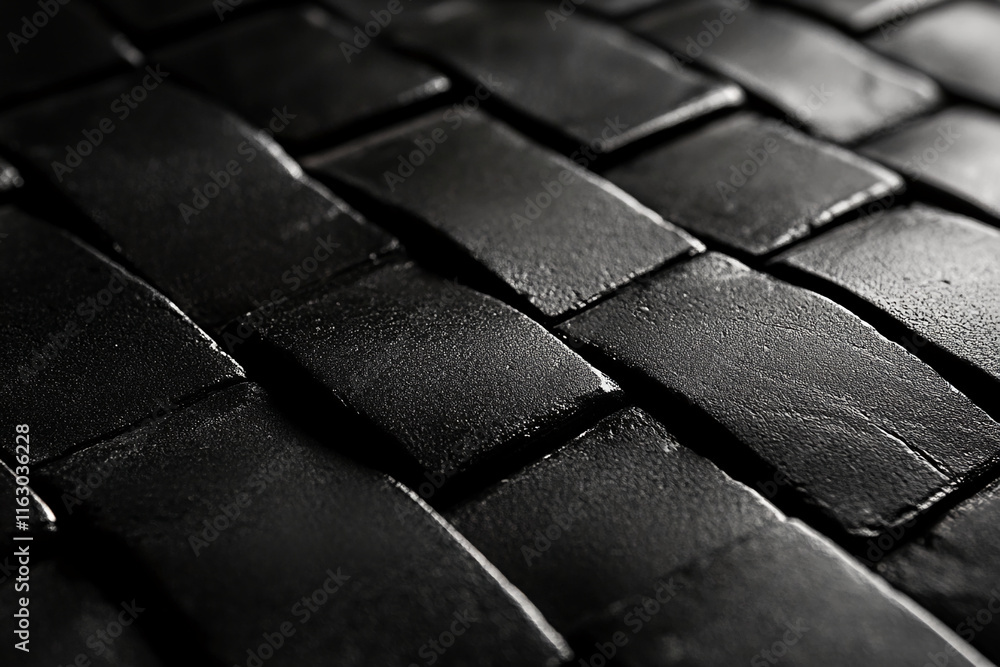Poster Glossy black tiles with textured surface in a geometric pattern