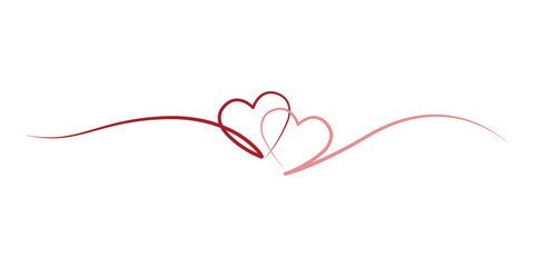 Continuous line heart shape border red and pink hearts on white background for valentine, women, mother's day greeting invitation graphic design