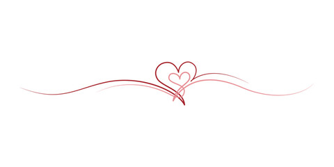 Continuous line heart shape border red and pink hearts on white background for valentine, women, mother's day greeting invitation graphic design