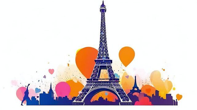 the Eiffel Tower  and  other famous landmarks  in  a colorful design