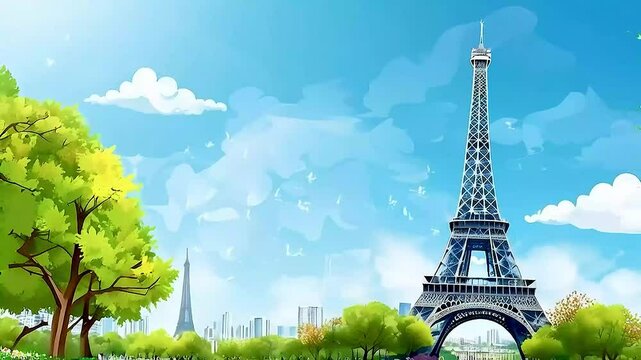 the Eiffel Tower  and  trees  in the background
