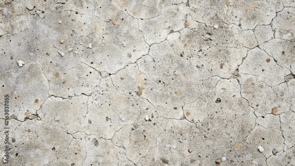 Poster a realistic concrete texture with rough, uneven surfaces, cracks, and small speckles of gray and whi