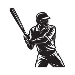 baseball player with a bat silhouette, black and white silhouette, vector and illustration