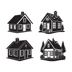 set of house silhouette, black and white silhouette, vector and illustration