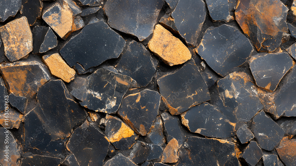 Poster textured surface of dark and light flint stones arranged in a natural pattern, highlighting the uniq