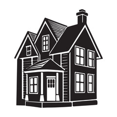 house silhouette, black and white silhouette, vector and illustration